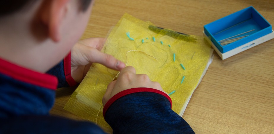 Creating lace pieces - ‘Finding the Common Thread’ International Teacher Artist Partnership Project - St Kilian’s National School, Mullagh, Co Cavan