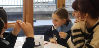 TY Students talking with school students during Fighting Words Work Experience Programme