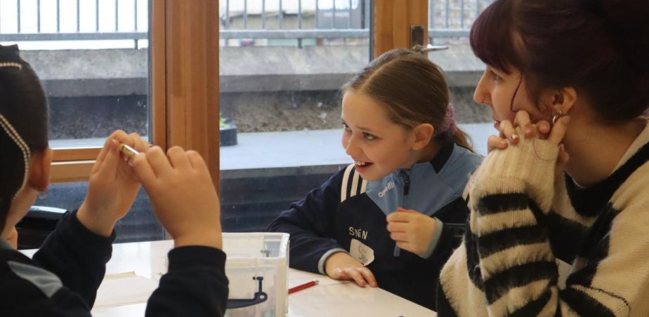 TY Students talking with school students during Fighting Words Work Experience Programme