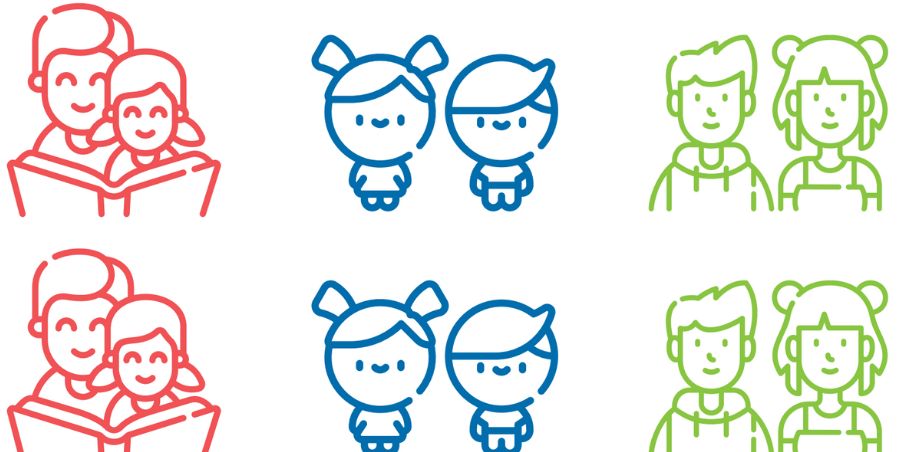 A repeated pattern of red, blue and green drawings for Children and young people's reading in Ireland report