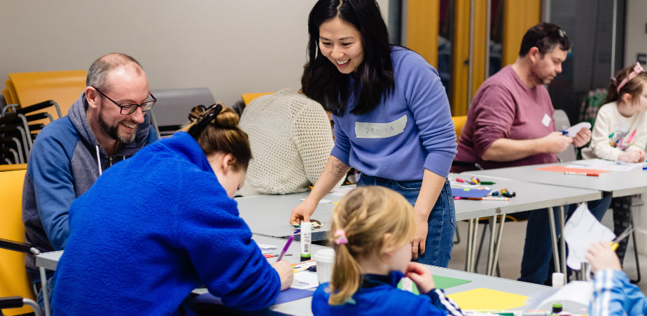 Artists and students in a workshop for Mother Tongues - Language Explorers Training Opportunity